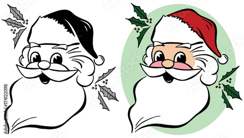 A cartoon portrait of Santa Claus