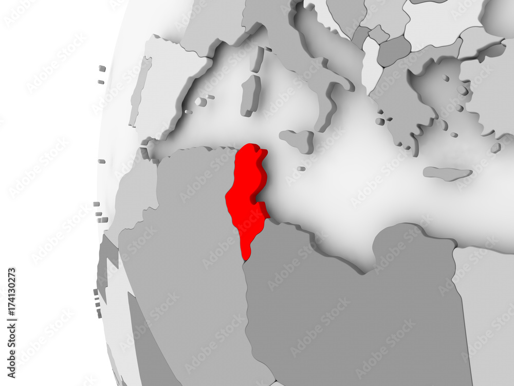 Tunisia on grey globe