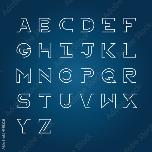 Linear uppercase modern alphabet design set.Minimalist style-Incomplete concept.Vector Illustration