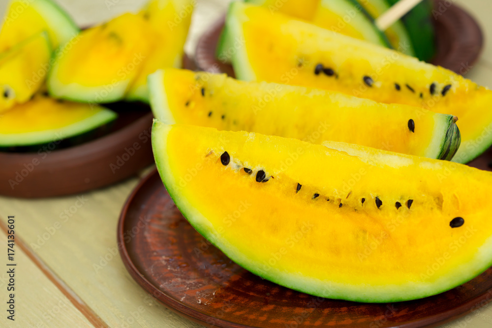 Slice yellow watermelon Slice yellow watermelon