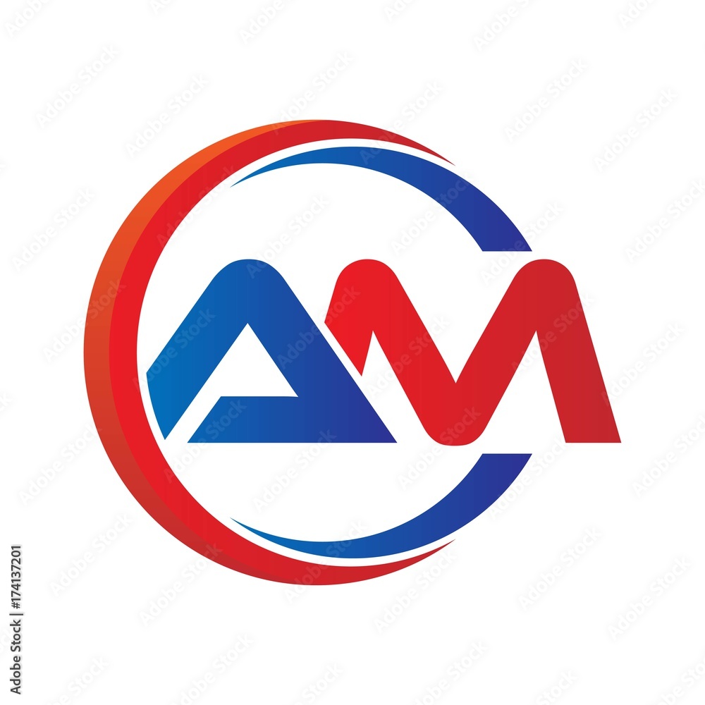am logo vector modern initial swoosh circle blue and red Stock Vector