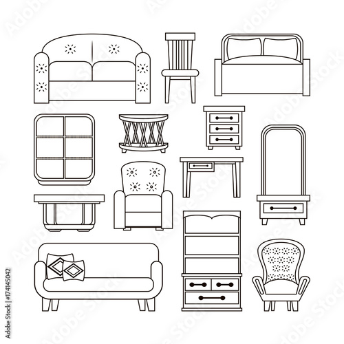 Furniture interior icons icon vector illustration graphic design