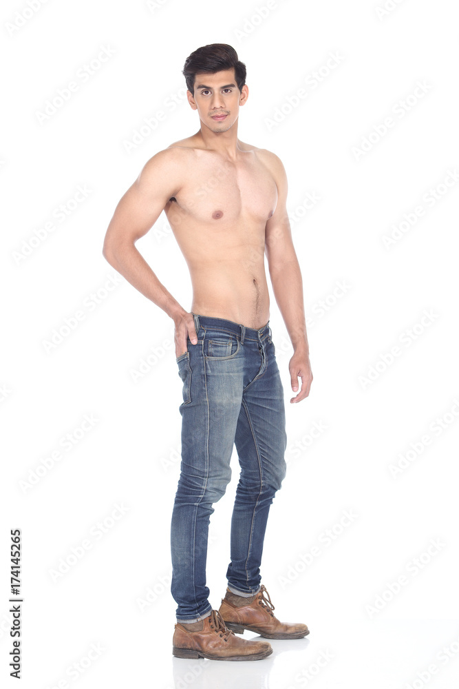 Mix Race Asian black hair, handsome muscle good looking man in topless Mix Race Asian black hair, handsome muscle good looking man in topless