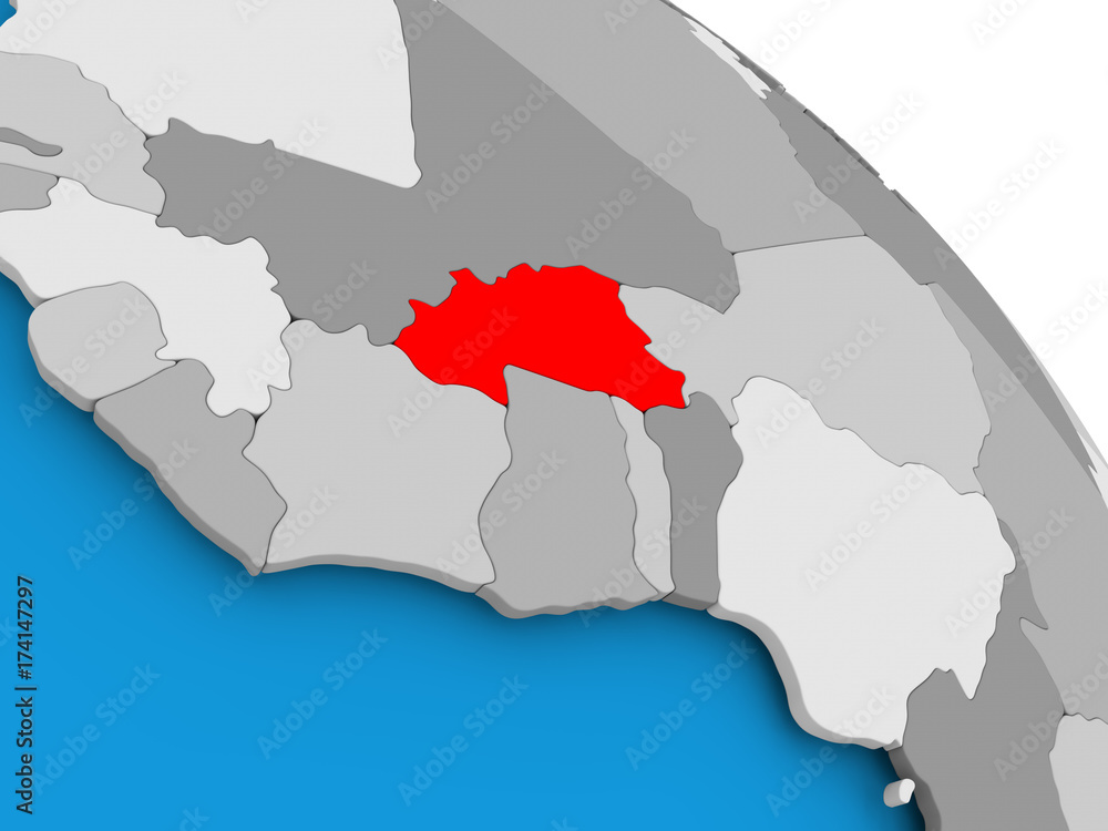 Fototapeta premium Burkina Faso in red on map