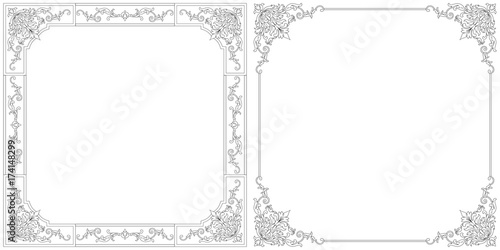 Set of vintage border frame engraving with retro ornament pattern in antique baroque style decorative design. Vector