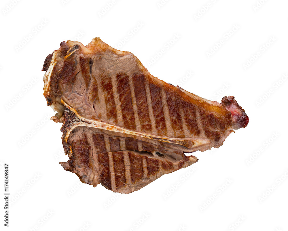 grilled beef on white background close-up. the view from the top grilled beef on white background close-up. the view from the top