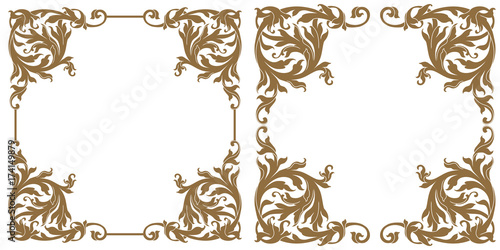 Set of vintage border frame engraving with retro ornament pattern in antique baroque style decorative design. Vector