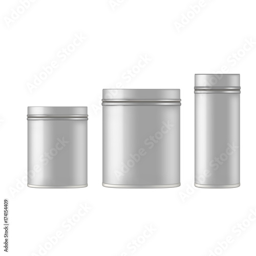 Metal cosmetic jar for cream, scrub, gel, powder. Vecto mockup