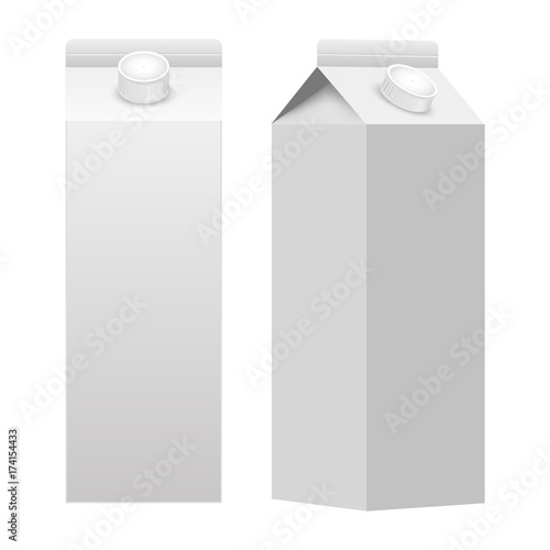 Milk or juice carton packaging package box white blank isolated. Vector