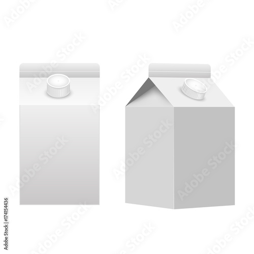 Milk or juice carton packaging package box white blank isolated. Vector