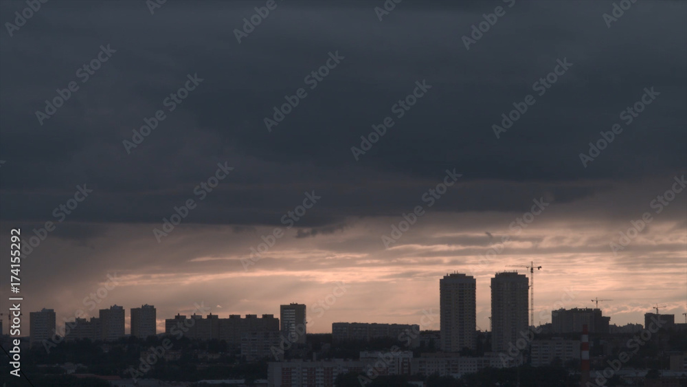 Storm over the city of Ekaterinburg. Cloudy weather in the city