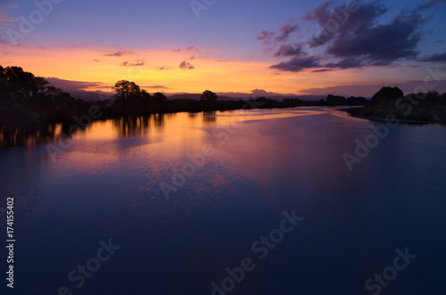 Sunset on the delta of Isonzo (Soca) river, blue hour, Gorizia, Italy 