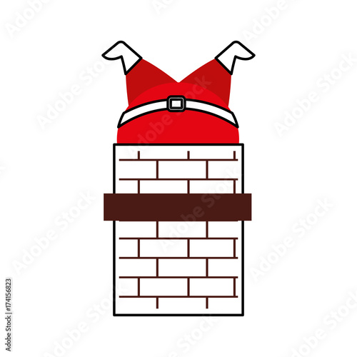 santa claus stuck in the chimney on the roof christmas