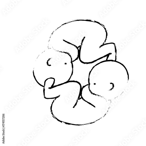 figure nice babies twins with umbilical cord