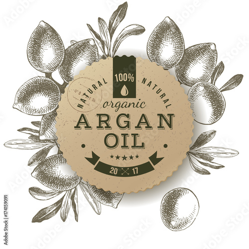 Argan oil label with hand drawn nuts