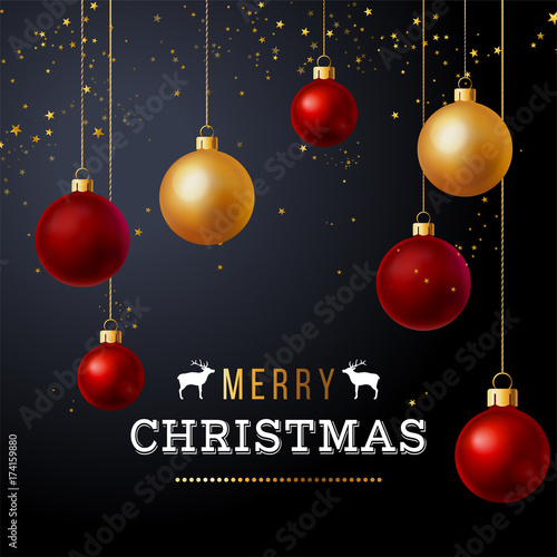 Christmas background with red and gold balls