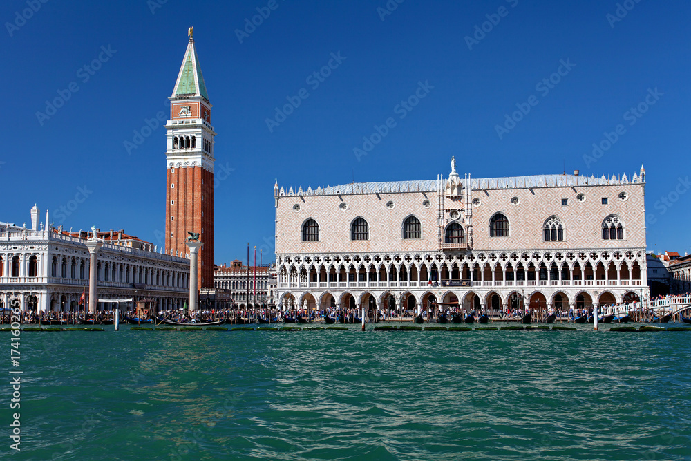 Doge's palace and Campanile on Piazza di San Marco, Venice, Italy 