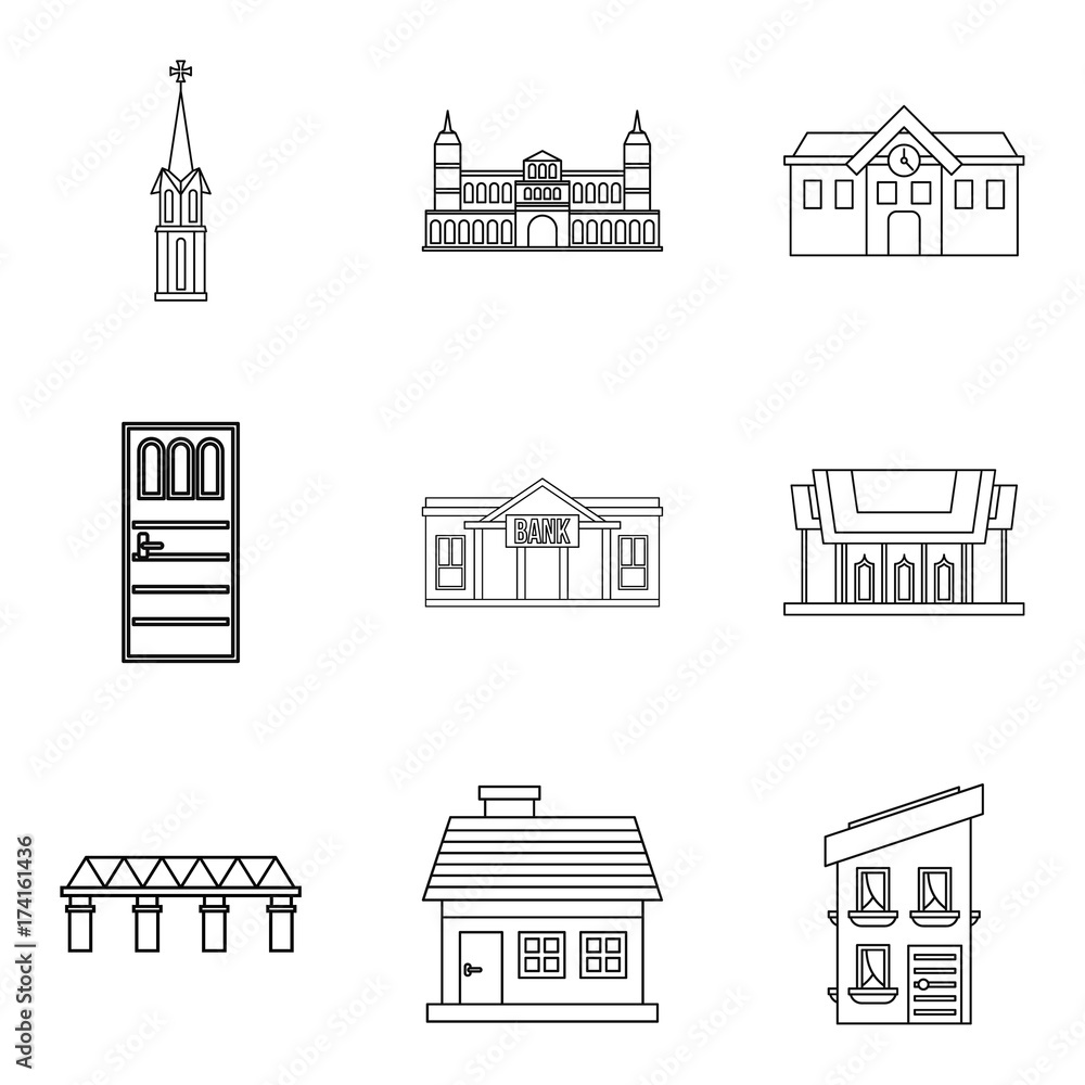 Edifice icons set, outline style