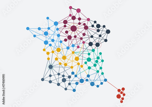 Abstract french network with map and link