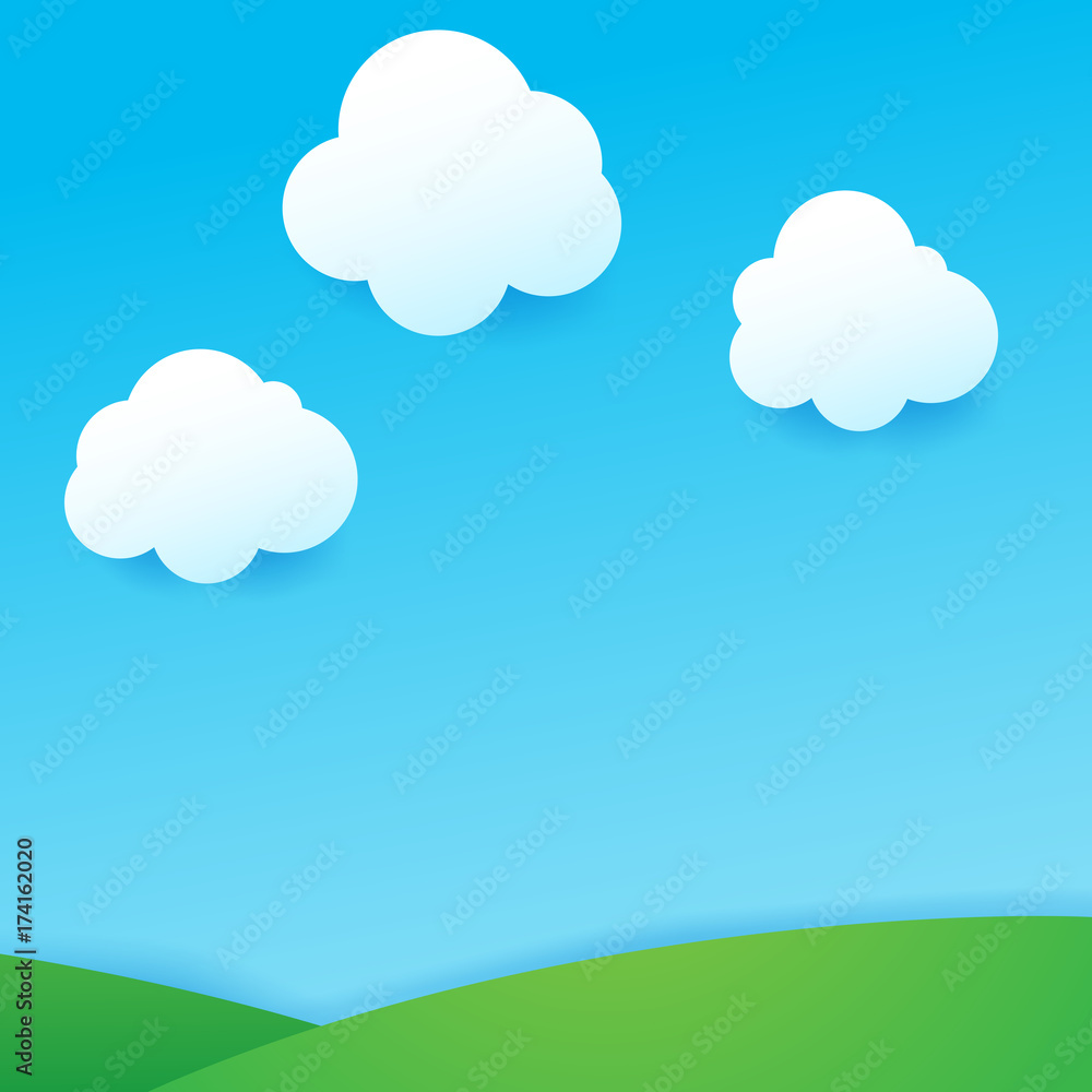 Blue sky and cloud with drop shadow natural background simply geometry element with copy space vector illustration 003