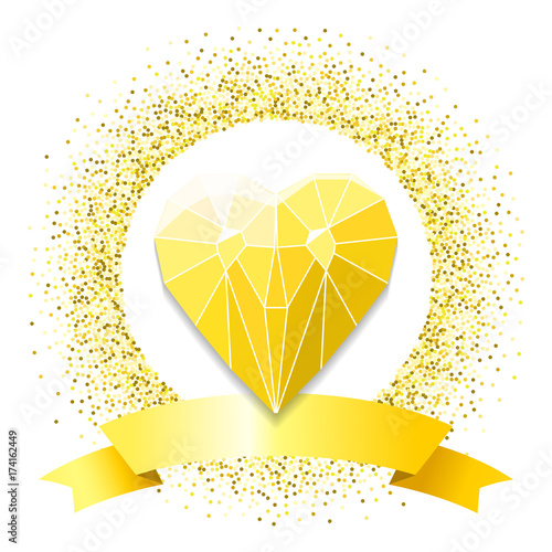 Gold crystal heart in glittery frame