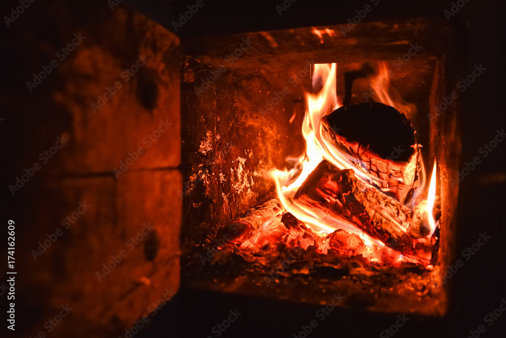 wood burned in a central heating furnace