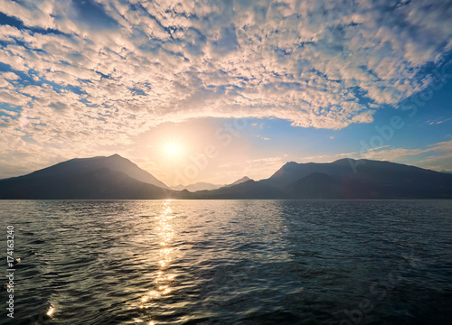 Sunset on Lake Como in Italy  