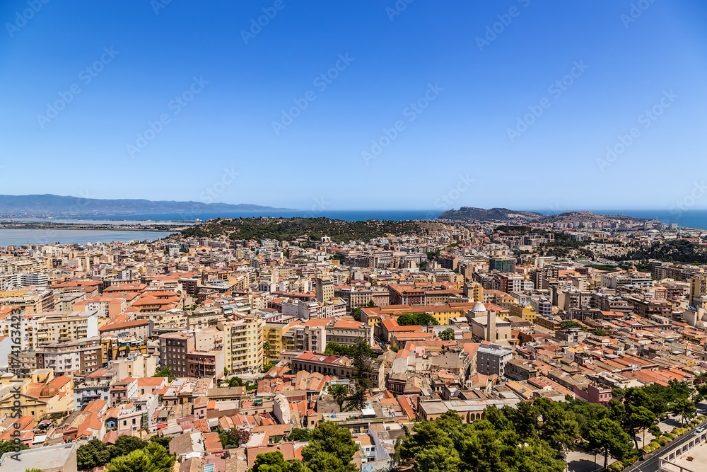 Cagliari, Sardinia, Italy. Picturesque view of the city by the sea