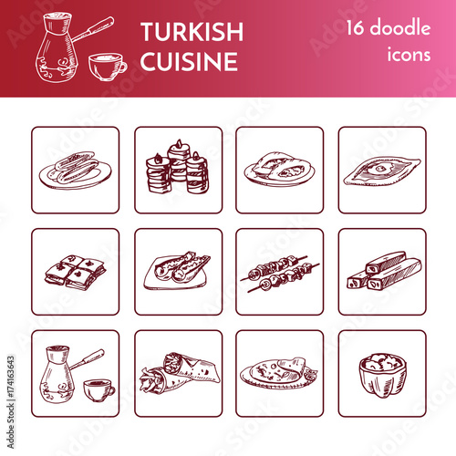 Turkish cuisine. Vector isolated Illustration on white background for menus, recipes and packages product