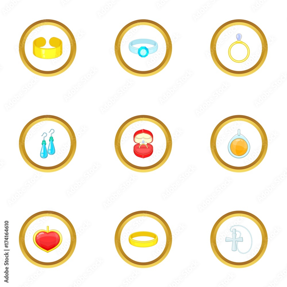Women jewelry icons set, cartoon style Women jewelry icons set, cartoon style
