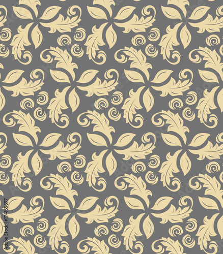 Floral vector golen ornament. Seamless abstract classic background with flowers. Pattern with repeating elements