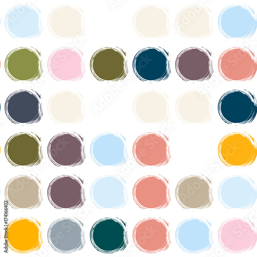 Abstract vector geometric seamless pattern with brush stroke circles in soft pastel colors.