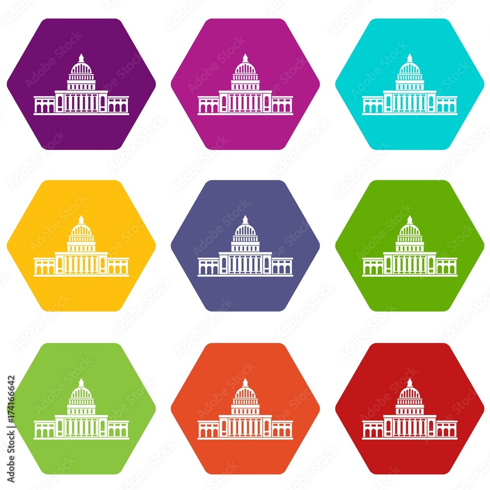 White house icon set color hexahedron White house icon set color hexahedron
