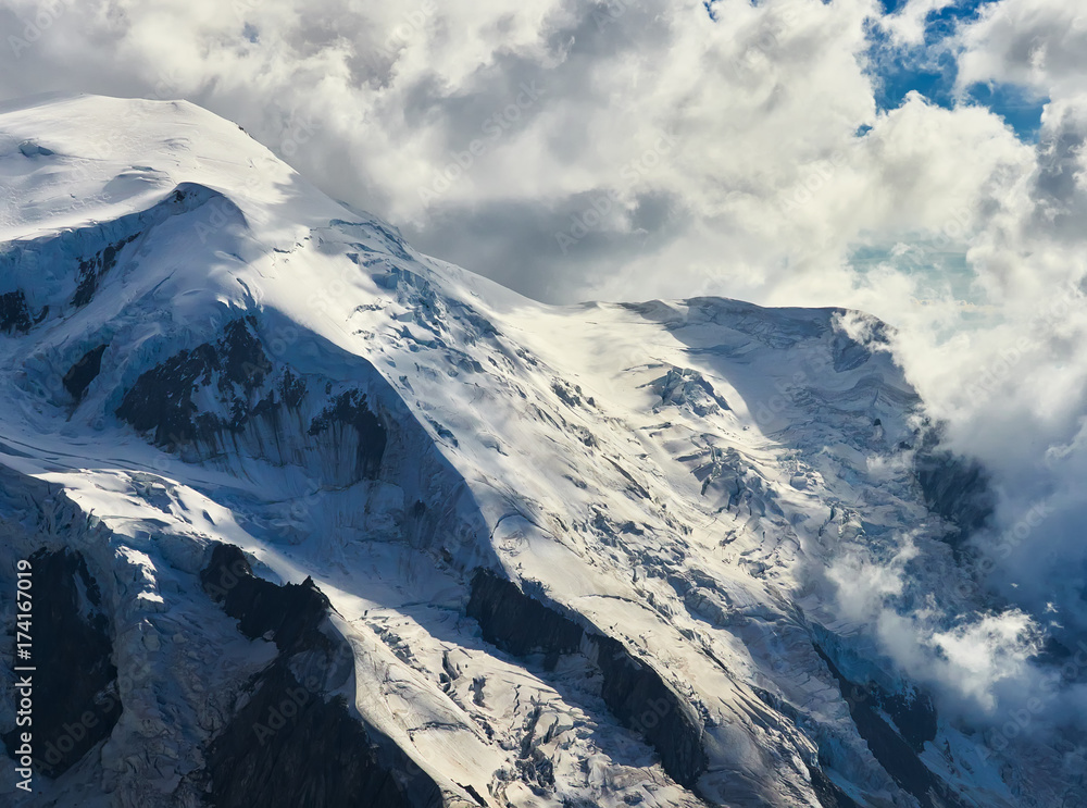 Fototapeta premium French Alps, Mont Blanc and glaciers as seen from Aiguille du Midi, Chamonix, France 