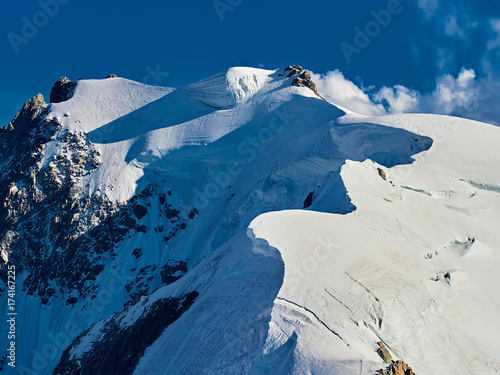 French Alps, Mont Blanc and glaciers as seen from Aiguille du Midi, Chamonix, France
