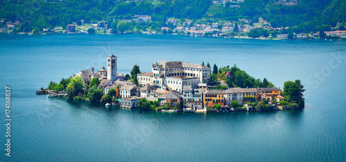 The island of San Giulio by the Italian lake - lago d'Orta, Piemonte, Italy.
 photo