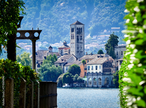 Bild auf Leinwand The island of San Giulio by the Italian lake - lago d'Orta, Piemonte, Italy