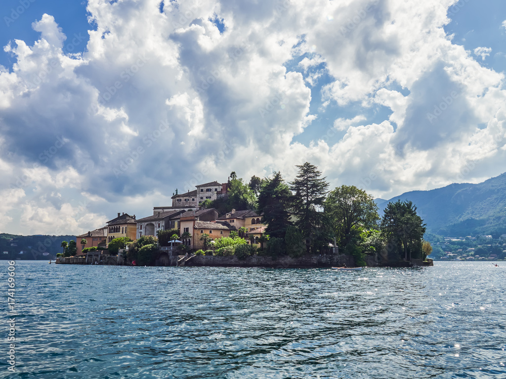 The island of San Giulio by the Italian lake - lago d'Orta, Piemonte, Italy.
