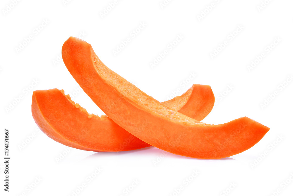slice of ripe papaya with seeds isolated on white background slice of ripe papaya with seeds isolated on white background