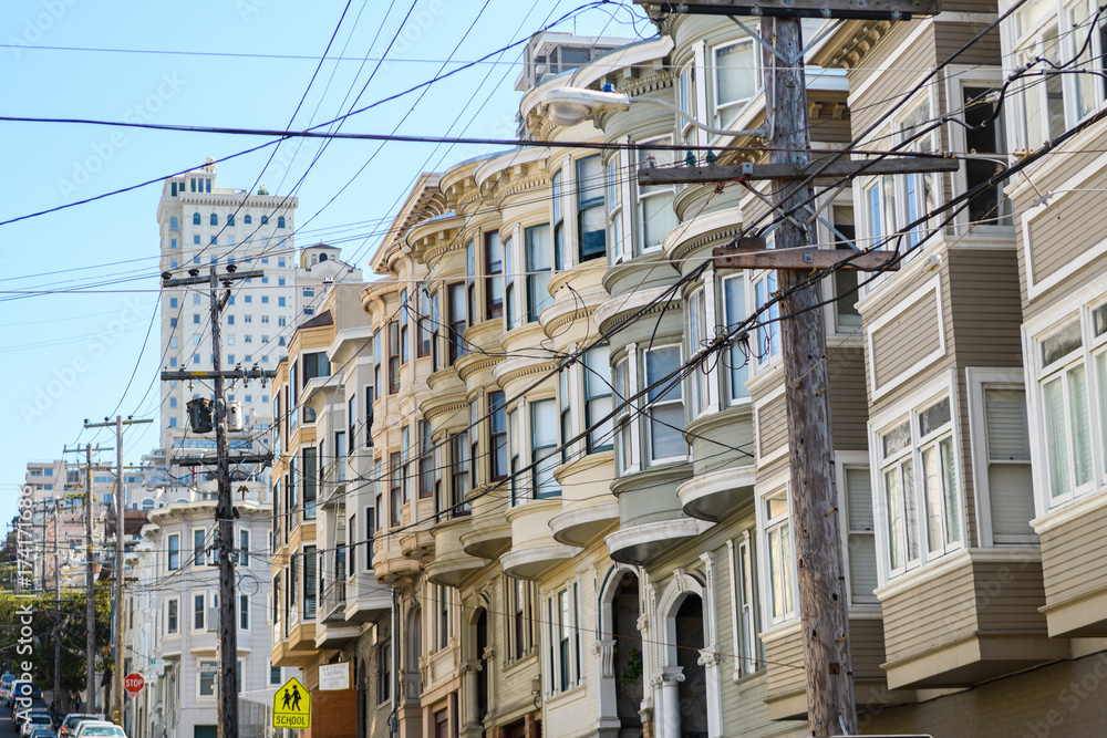 lined victorian houses at san francisco street, california