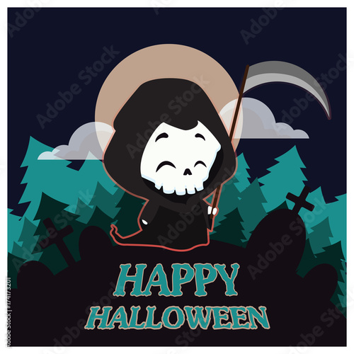 Cute little grim reaper illustration