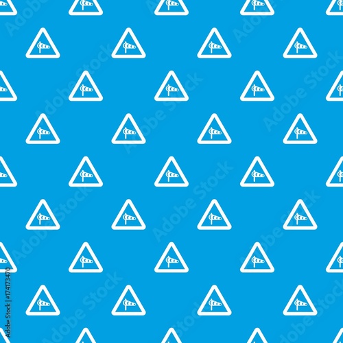 Sign warning about cross wind from the left pattern seamless blue