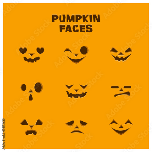 Nine different pumpkin face templates