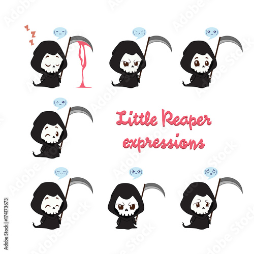Little reaper illustration with emotions