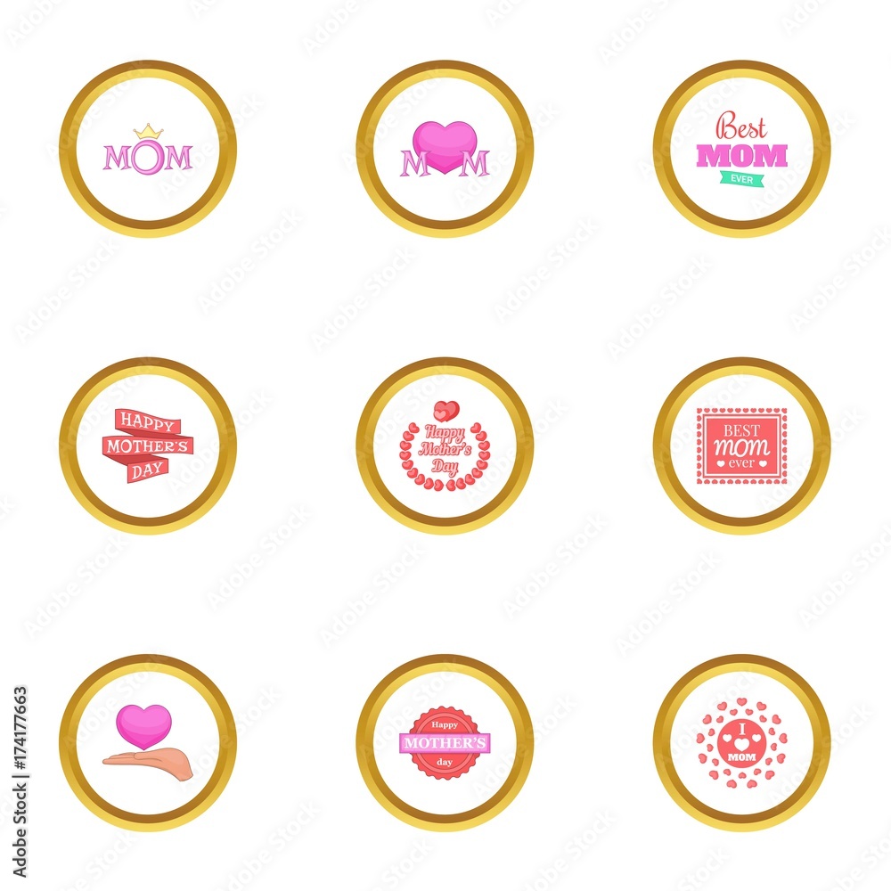 Naklejka premium Happy mama day icons set, cartoon style