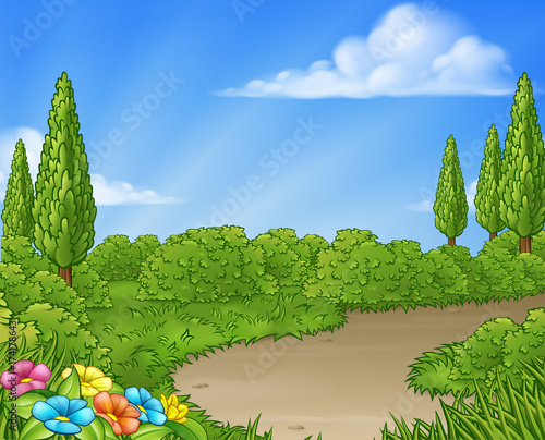 Cartoon Country Lane Park or Garden Background