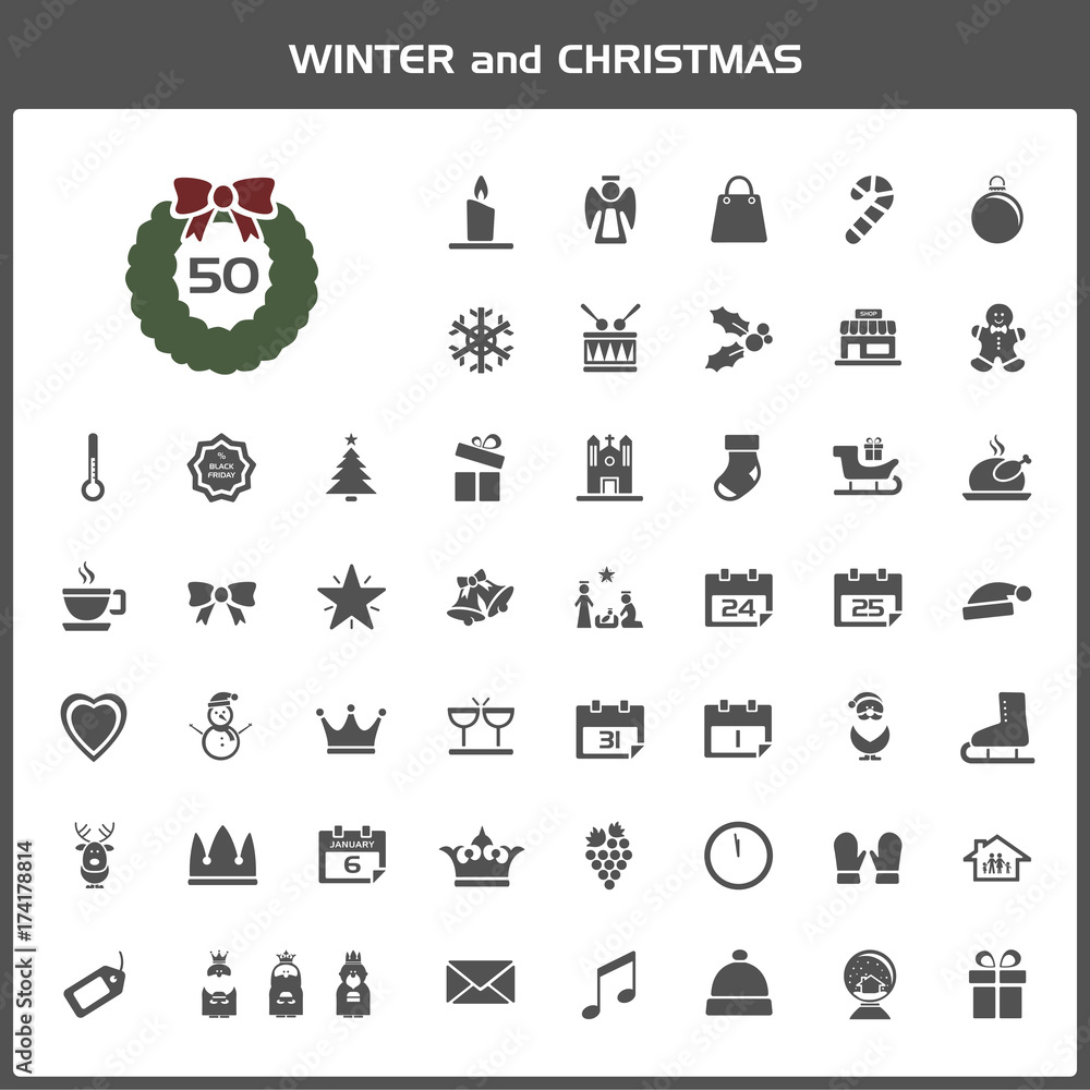 Winter and Christmas vector icon set Winter and Christmas vector icon set