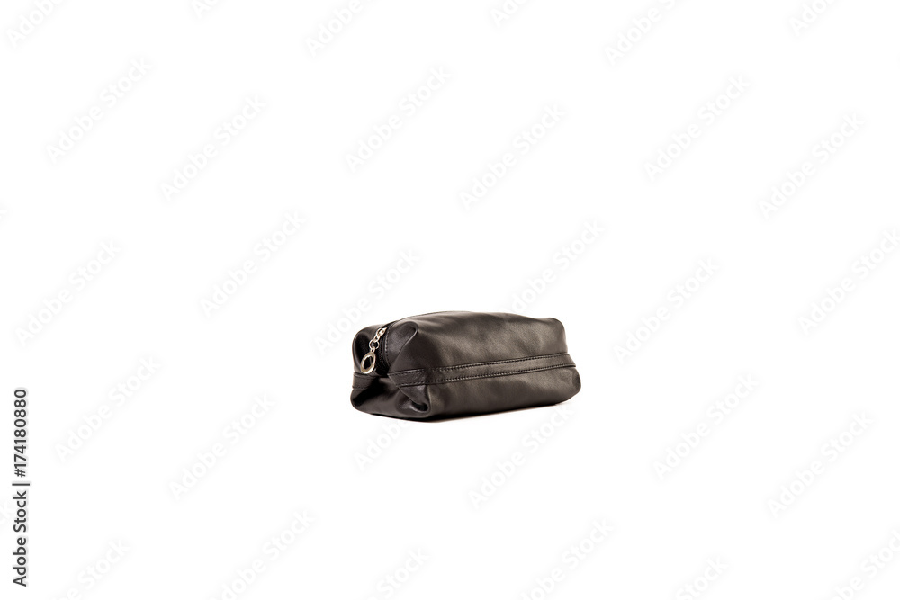 Cosmetic bag glossy black color on the isolated background. Cosmetic bag glossy black color on the isolated background.