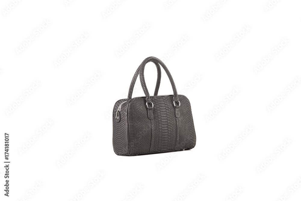 Women's black leather bag on an isolated background. Women's black leather bag on an isolated background.