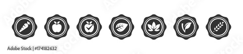 Vegan bio button icons set
